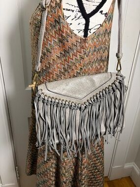 Ampere Creations Dallas Grey Fringe Vegan Leather Crossbody Western Boho Bag NWT